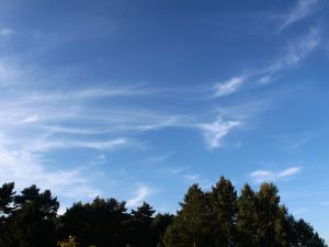 Cirrus fibratus an einem Sommertag im September
